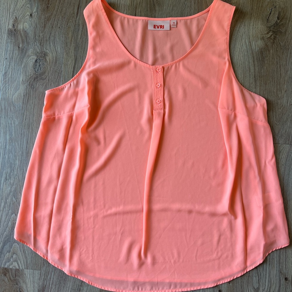 Evri Women Plus Size 1x Coral Button Front Utility Tank Top